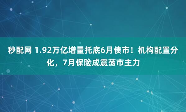 秒配网 1.92万亿增量托底6月债市！机构配置分化，7月保险成震荡市主力